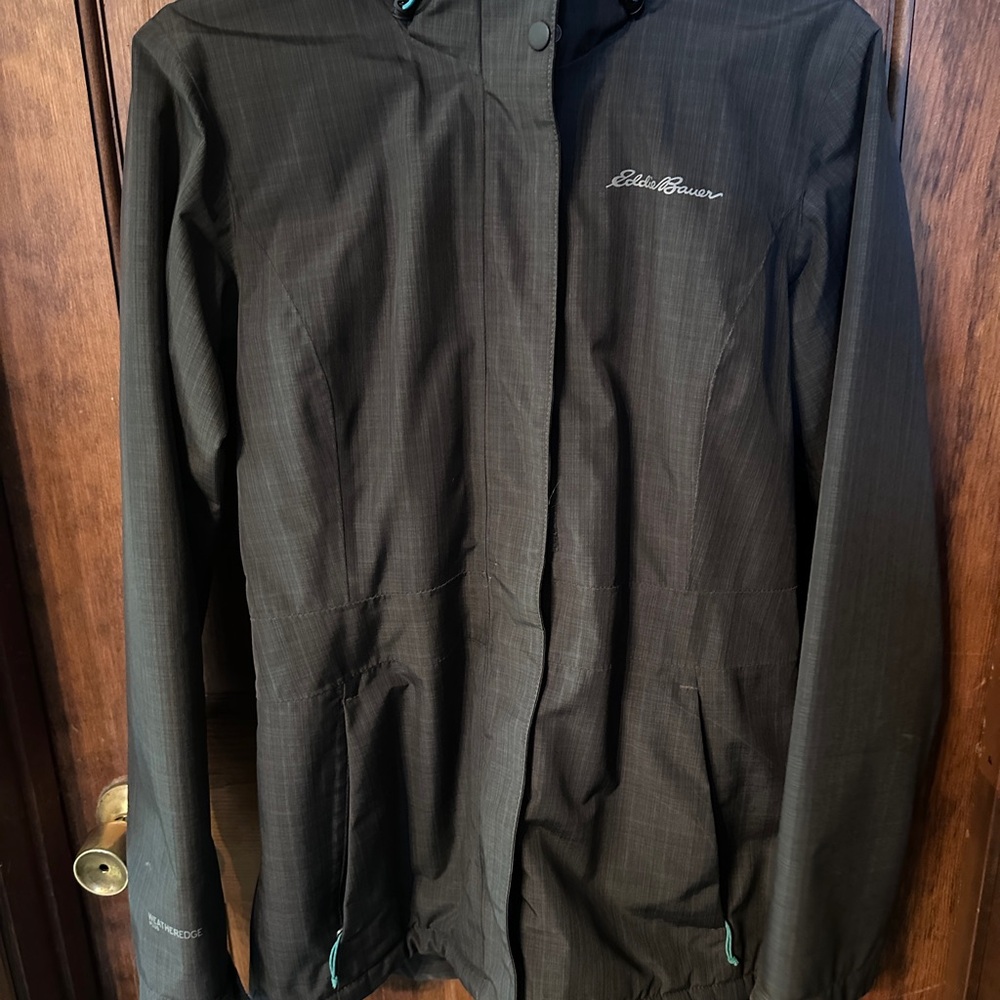 Eddie Bauer Women's sz XS Dark Gray Ski Jacket with Teal Accents.